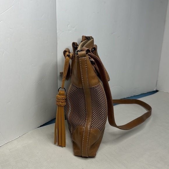 FRYE MELISSA LEATHER WOVEN STRIPED TOP HANDLE ZIP CROSSBODY SMALL TOTE BAG - Picture 8 of 14